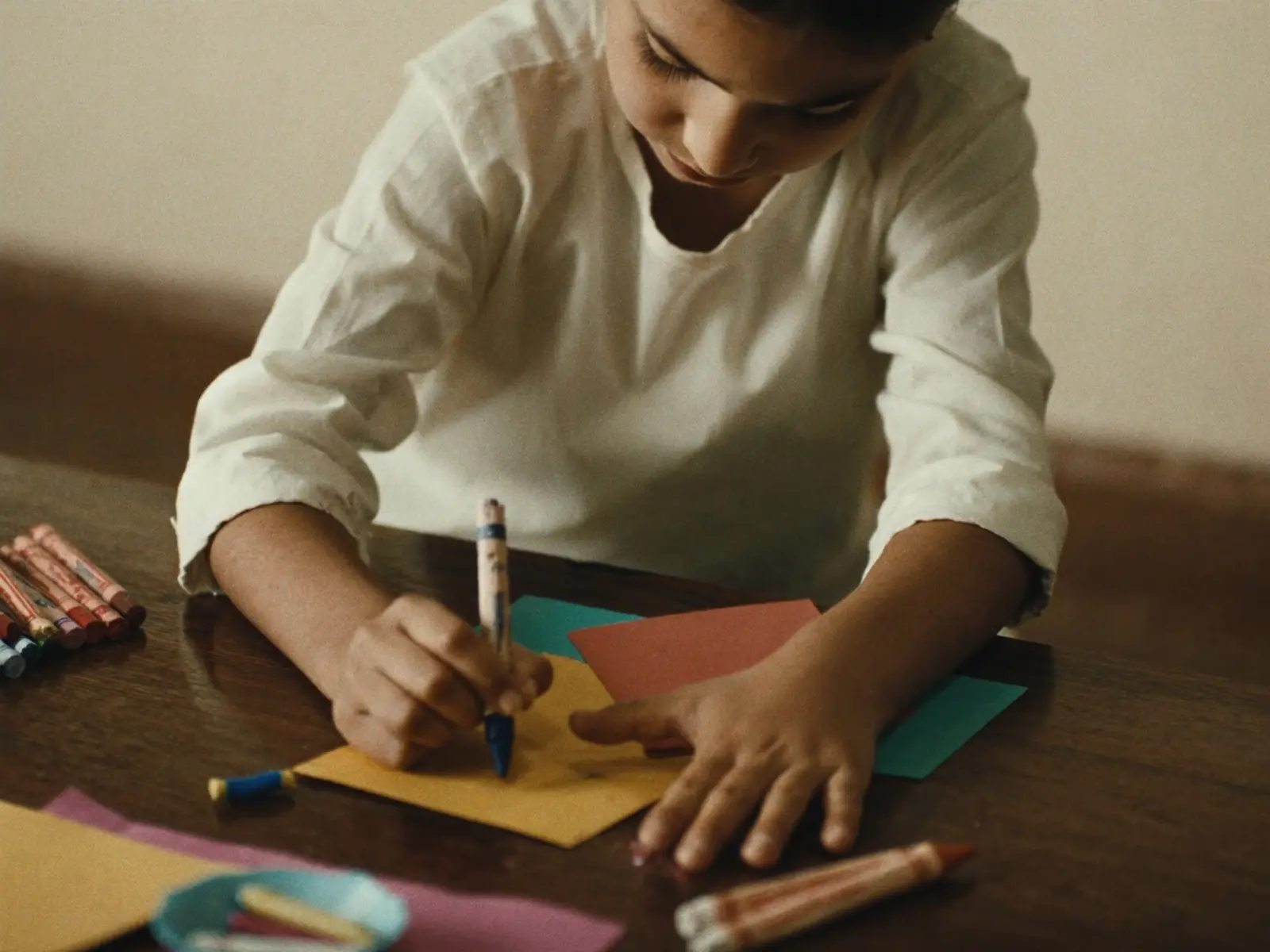 Rangon se creative activity karta bachay ka illustrative AI-generated manzar